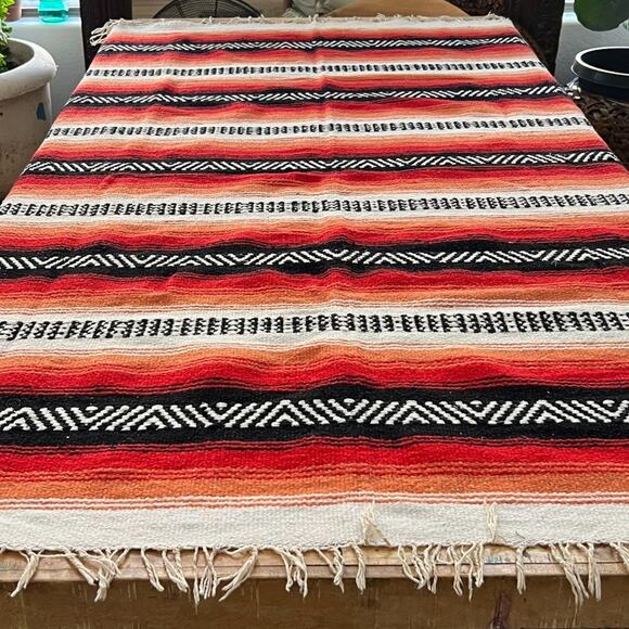 Large Southwest Mexican Throw Blanket Multicolor Striped Geometric - Picture 2 of 7